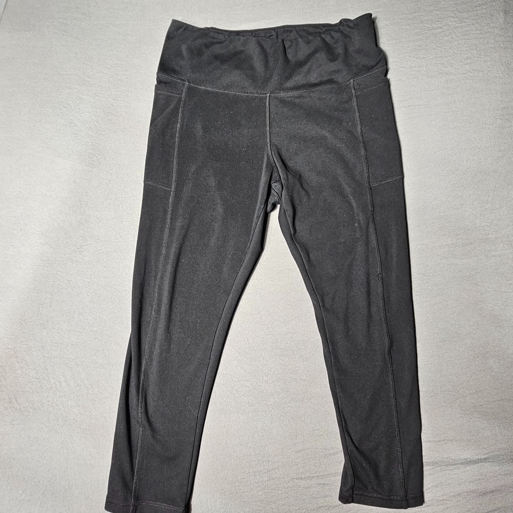 Danskin Capri Leggings Womens Large Black High Waist Pockets Reflective Workout